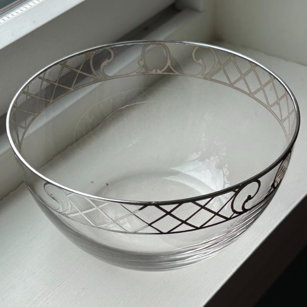 Antique Glass Bowl with Silver Overlay around the rim